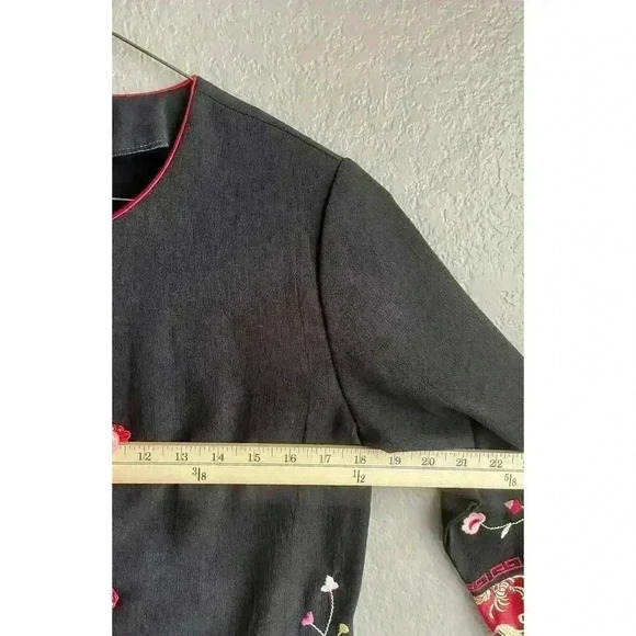 Vintage Dindin Embroidered Asian Black Floral Shacket Jacket Size M - Picture 6 of 7